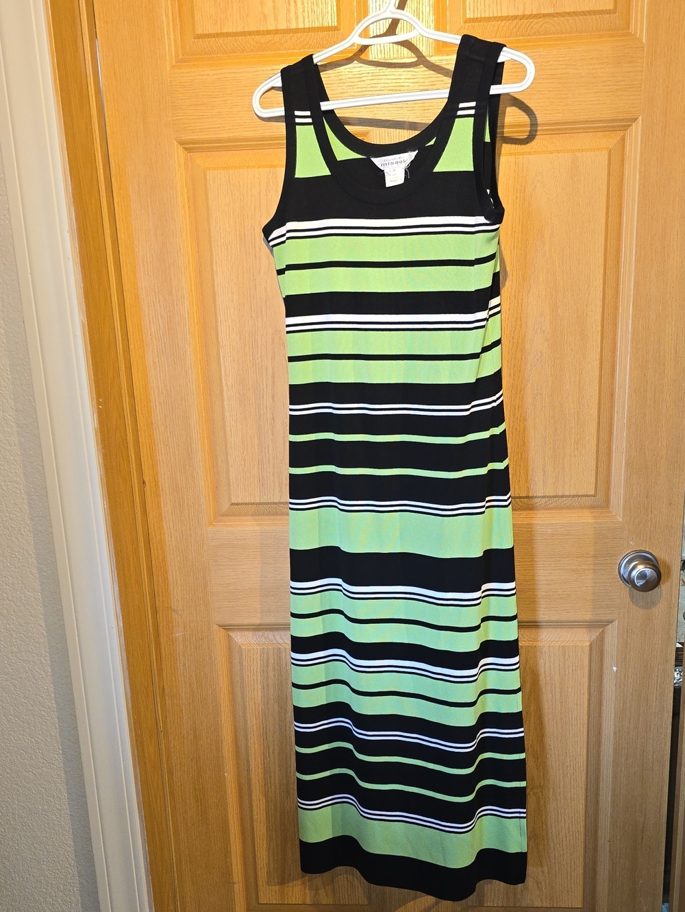 Misook Black and Lime Striped Maxi Dress